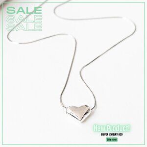 Silver necklace with heart pendant for women and rhodium plating